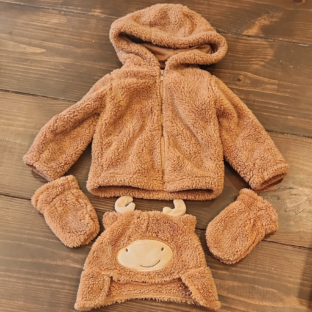 Cozy Brown Moose Fleece Baby Set